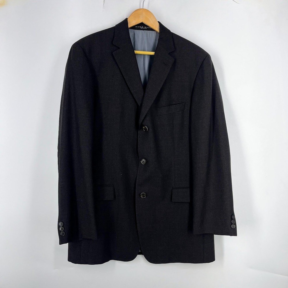 Hugo Boss Rossellini Virgin Wool Blazer 40R Charcoal 3-Button Sport Coat USA